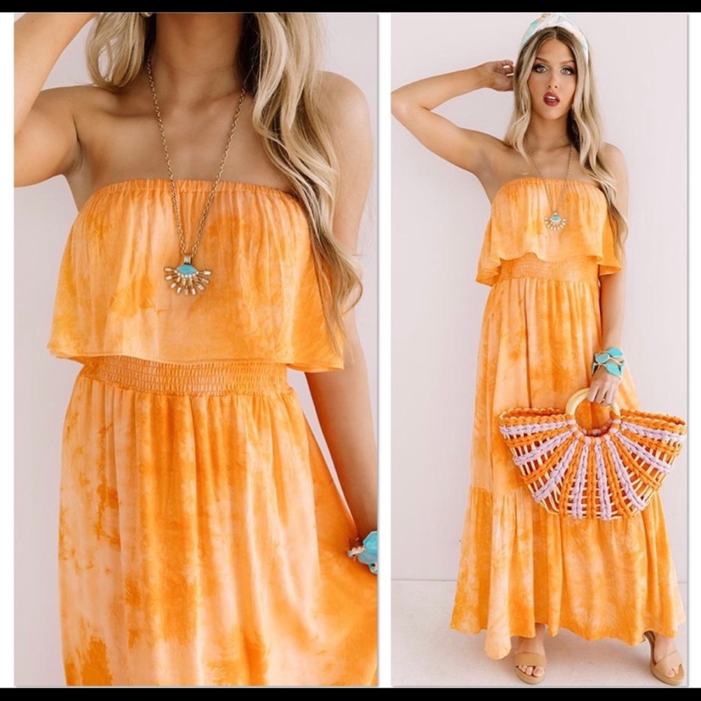 Clearance! NWT Orange Tie dye tiered maxi dress - Picture 2 of 5